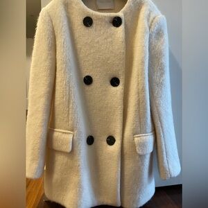 Double Breasted Button White Beige Wool Coat